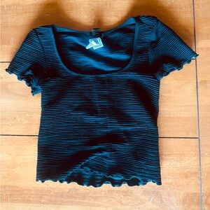 Forever 21 Black Ribbed Scoop Neck Crop Top